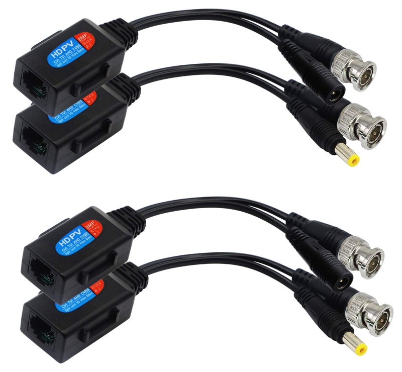 zdyCGTime زدي سي جي تايم بالون HD Cat5 RJ45 إلى BNC محولات فيديو سلبية مع موصل طاقة لكاميرات 720P 1080P 3MP 4MP 5MP 8MP HD-CVI/TVI/AHD/CVBS/960H (2 أزواج) - Image 1